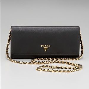 Prada Saffiano Black Wallet on a Chain